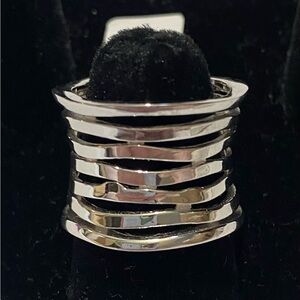 NIB Palm Beach Jewelry SS .925 Hammered Polished Sterling Ring 3/4” Long Sz 9